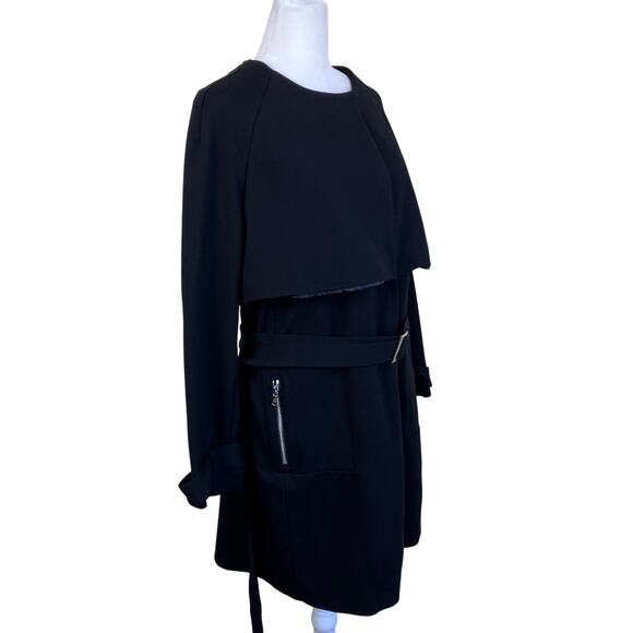 Chico's Sz 1 / US M Black Trench Topper Jacket Coat Tie-Belt Elegant Flattering - Picture 5 of 16